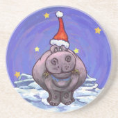 Hippopotamus Kerstmis Zandsteen Onderzetter (Voorkant)
