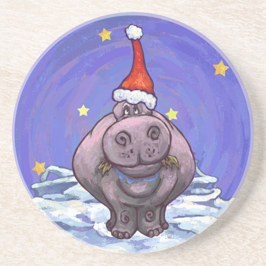 Hippopotamus Kerstmis Zandsteen Onderzetter (Voorkant)