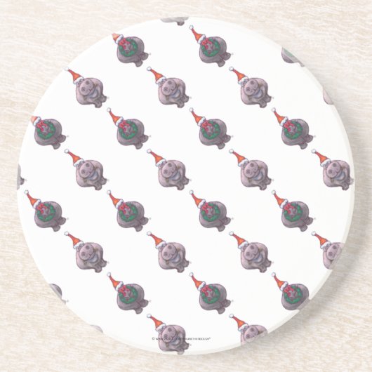 Hippopotamus Kerstmis Zandsteen Onderzetter (Voorkant)