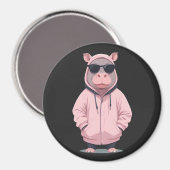 Hippopotamus met hoodie Funny Cool Animal Pop Magneet (Voorkant / Achterkant)