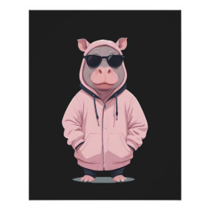 Hippopotamus met hoodie Funny Cool Animal Pop Perfect Poster