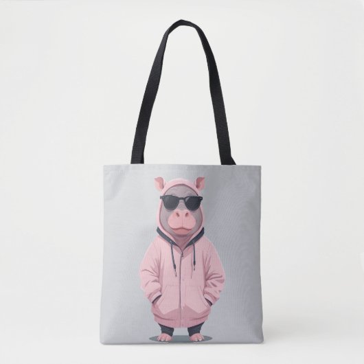 Hippopotamus met hoodie Funny Cool Animal Pop Tote Bag (Voorkant)