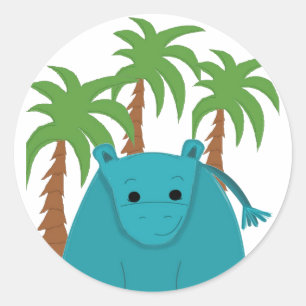 Hippopotamus met palmbomen ronde sticker