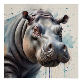Hippopotamus no 3 Glanzend Poster