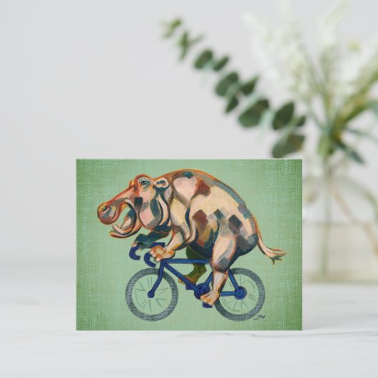Hippopotamus op de fiets briefkaart (Staand voorkant)