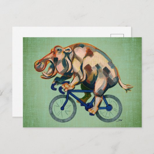Hippopotamus op de fiets briefkaart (Voorkant / Achterkant)