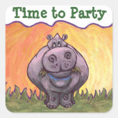 Hippopotamus Party Center Vierkante Sticker (Voorkant)