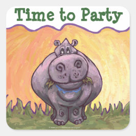 Hippopotamus Party Center Vierkante Sticker