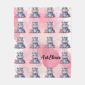 Hippopotamus Roze Waterverf Glitters Print Fleece Deken (Voorkant)