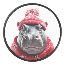 Hippopotamus Scarf and Beany  Hockey Puck