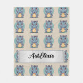 Hippopotamus Schattige Kawaii Blauw Print Fleece Deken (Voorkant)