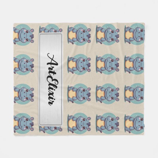 Hippopotamus Schattige Kawaii Blauw Print Fleece Deken (Voorkant (Horizontaal))