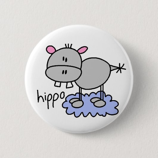 Hippopotamus Stick Figuur Button (Voorkant)