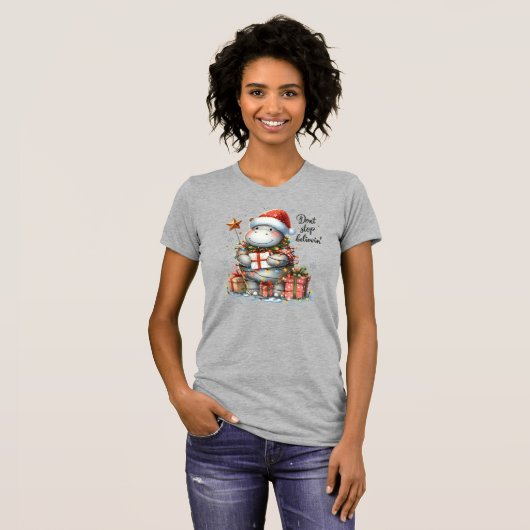 Hippopotamus-Stop niet met geloven-Schattige nijlp T-shirt (Voorkant volledig)