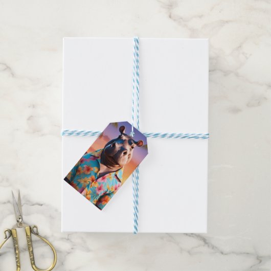 Hippopotamus Vakantie Cadeaulabel (Met Touw)