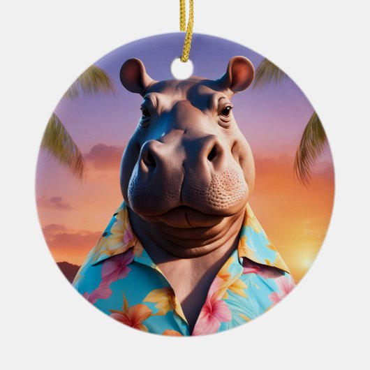 Hippopotamus Vakantie Keramisch Ornament (Voorkant)