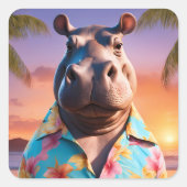 Hippopotamus Vakantie Vierkante Sticker (Voorkant)