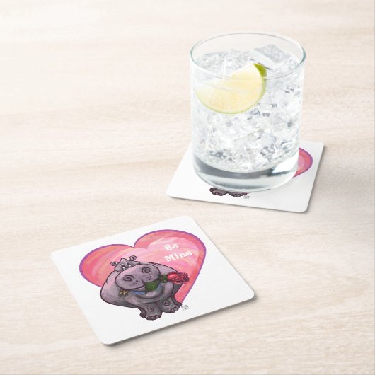 Hippopotamus Valentijnsdag Kartonnen Onderzetters (Insitu)