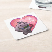 Hippopotamus Valentijnsdag Kartonnen Onderzetters (Schuin)