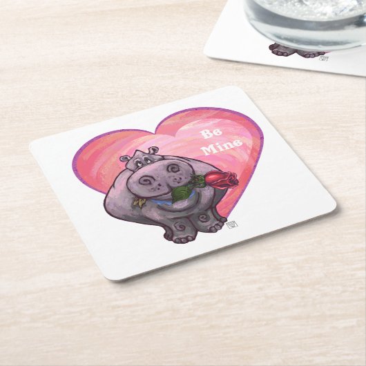 Hippopotamus Valentijnsdag Kartonnen Onderzetters (Schuin)