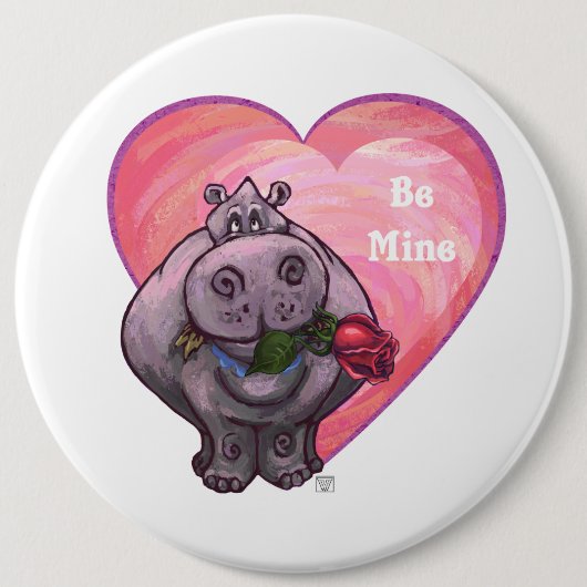Hippopotamus Valentijnsdag Ronde Button 6,0 Cm (Voorkant)