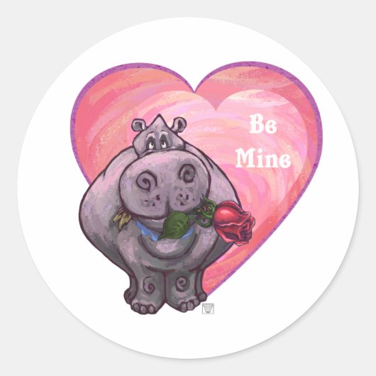 Hippopotamus Valentijnsdag Ronde Sticker (Voorkant)