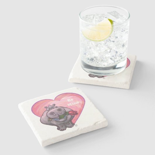 Hippopotamus Valentijnsdag Stenen Onderzetter (Zijkant)