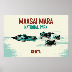 Hippopotamus van Kenia in het Nationaal Park Maasa Poster