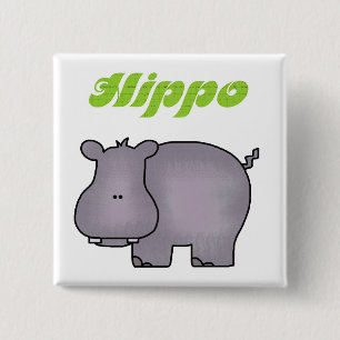 Hippopotamus Vierkante Button 5,1 Cm