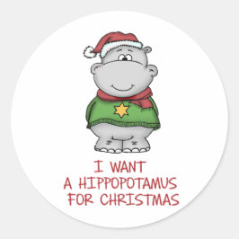 Hippopotamus voor Kerstmis - Cute Hippo Design Ronde Sticker