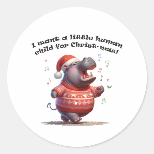 Hippopotamus voor kerstsatire ronde sticker (Voorkant)