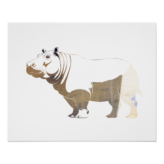 Hippopotamus Wildlife Natuur Silhouette Stijl Perfect Poster (Voorkant)