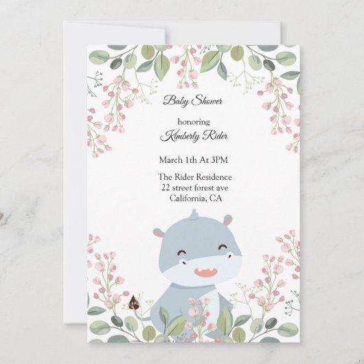 Hippopotamus Woodland Baby Shower Invitations Kaart (Voorkant)