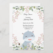 Hippopotamus Woodland Baby Shower Invitations Kaart (Voorkant / Achterkant)