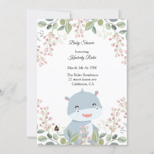 Hippopotamus Woodland Baby Shower Invitations Kaart
