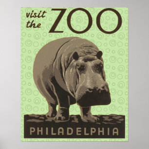 Hippopotamus  WPA Zoo Poster Hippo Art