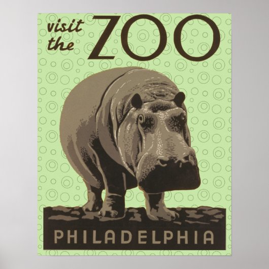 Hippopotamus WPA Zoo Poster Hippo Art (Voorkant)