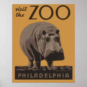 Hippopotamus  WPA Zoo Poster Hippo Art