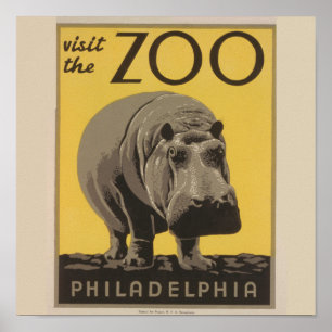 Hippopotamus  WPA Zoo Poster Hippo Art
