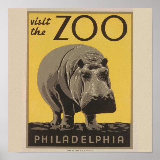 Hippopotamus  WPA Zoo Poster Hippo Art (Voorkant)