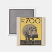 Hippopotamus  WPA Zoo Poster Philadelphia Magneet (Voorkant / Achterkant)