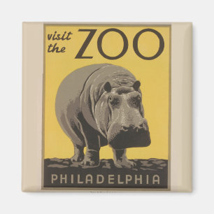 Hippopotamus  WPA Zoo Poster Philadelphia Magneet