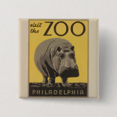 Hippopotamus WPA Zoo Poster Philadelphia Vierkante Button 5,1 Cm (Voorkant)