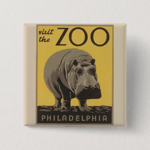 Hippopotamus WPA Zoo Poster Philadelphia Vierkante Button 5,1 Cm