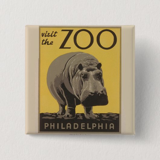 Hippopotamus  WPA Zoo Poster Philadelphia Vierkante Button 5,1 Cm (Voorkant)