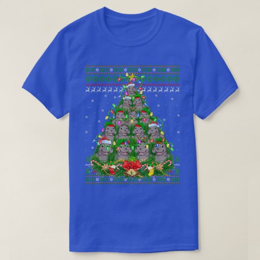 Hippopotamus Xmas Lighting Tree Hippopotamus Ugly T-shirt (Design voorkant)