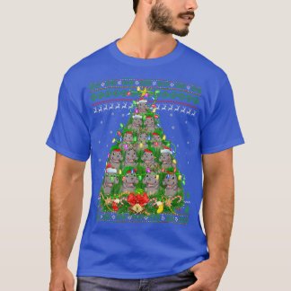 Hippopotamus Xmas Lighting Tree Hippopotamus Ugly T-shirt