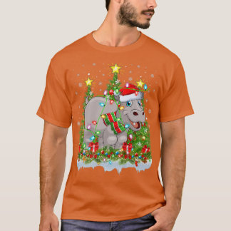 Hippopotamus Xmas Lights Santa Hippopotamus Christ T-shirt