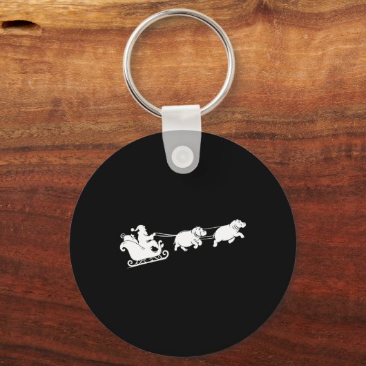 Hippopotamus Xmas Santa Sleigh Hippos Christmas Bo Sleutelhanger (Voorkant)