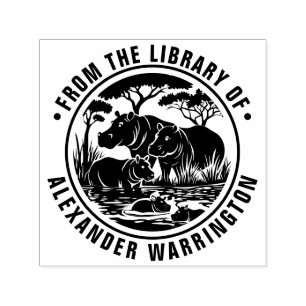 Hippopotamuses nijlpaarden door Water Library Boek Zelfinktende Stempel